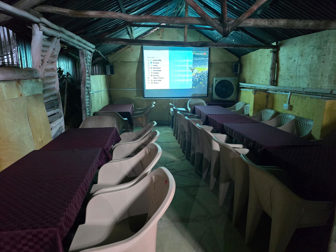 A big screen for watching football games at Grand Appetite